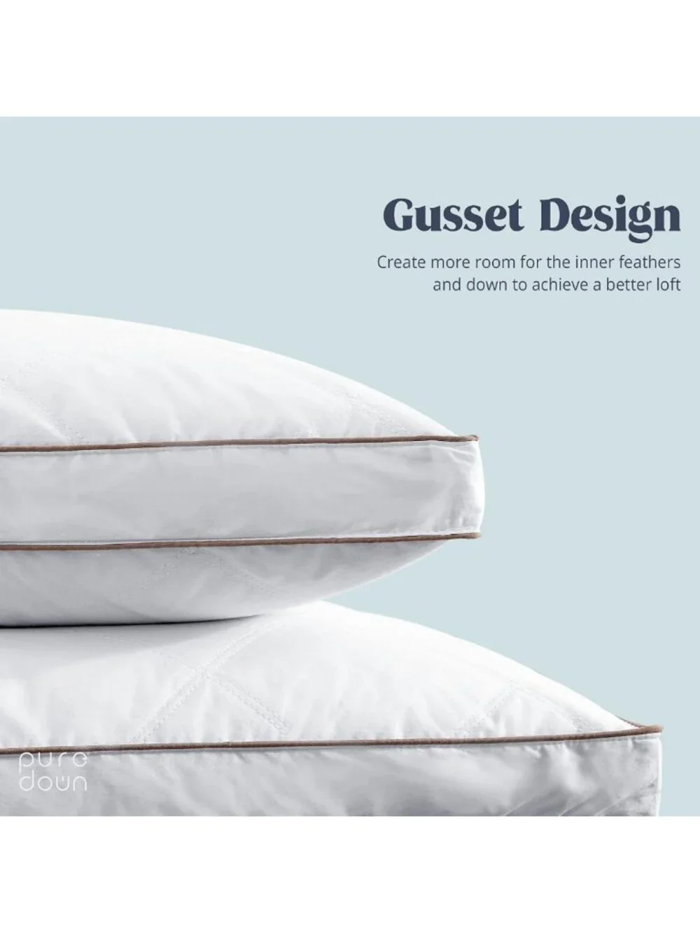 Luxury Goose Down Pillows for Sleeping, Gusseted King Size, 100% Cotton Cover